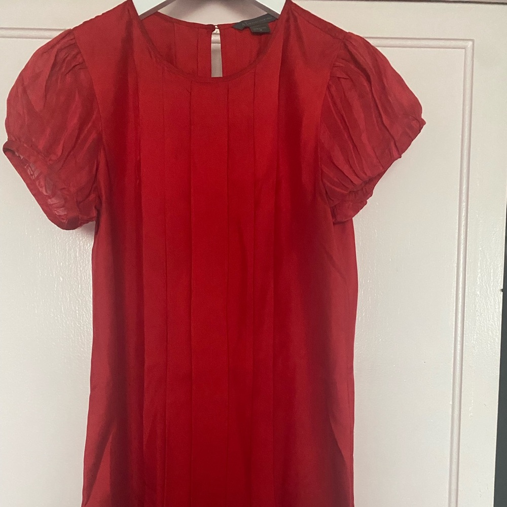 100% Silk Vintage Armani Exchange Red Pleated Tunic / Dress Sz. M